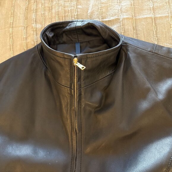 Cole Haan Black Wing Collar Leather Jacket SZ XL - Picture 2 of 5